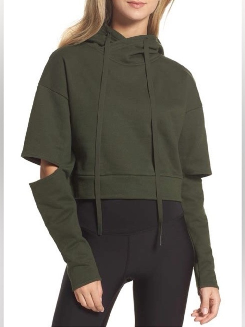ALO Yoga Cropped Hooded Sweatshirt with in Olive Green